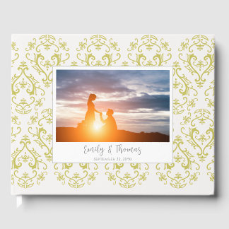 クラシックの結婚ダマエレガントスクのパターン金ゴールド ゲストブック