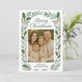 クラシックの緑色写真カスタマイズ可能なクリスマスカード シーズンカード (スタンド正面)