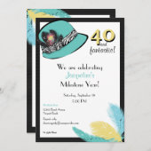 クラシックの羽付きシックハット 招待状 (正面/裏面)