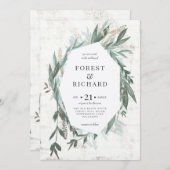 クラシックの葉と金ゴールド効果の結婚招待 招待状 (正面/裏面)