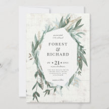 クラシックの葉と金ゴールド効果の結婚招待