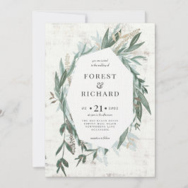 クラシックの葉と金ゴールド効果の結婚招待 招待状