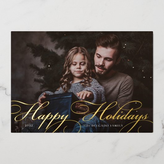 クラシックの |ハッピーホリデー写真 箔シーズンカード (正面)