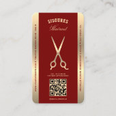 クラシックはさみ深いレッド理容師ロイヤリティカード 名刺 (正面)