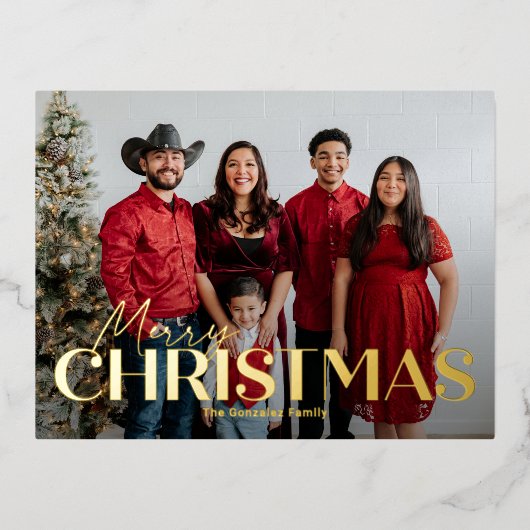 クラシックはっきりした箔クリスマスハガキ 箔シーズンポストカード (正面)