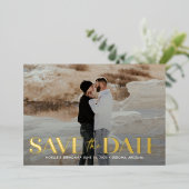 クラシックはっきりしたFOILウェディング日付カードを保存 箔招待状 (立ち正面)