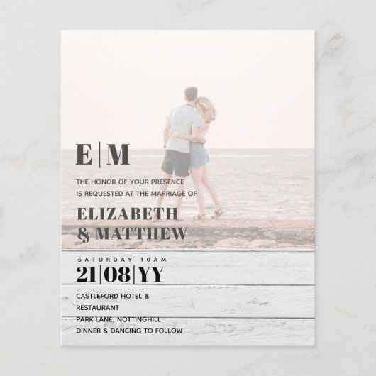 クラシックはっきりしたPHOTO OVERLAY WEDDING INVITE BUDGET チラシ (正面)