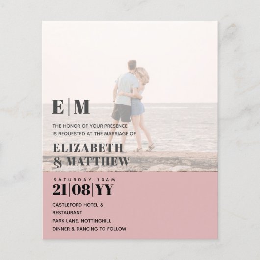 クラシックはっきりしたPHOTO OVERLAY WEDDING INVITE BUDGET チラシ (正面)