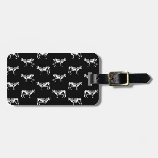 クラシックはパターンヴィンテージ牛芸術の黒のデザインを脅かします ラゲッジタグ (正面横)