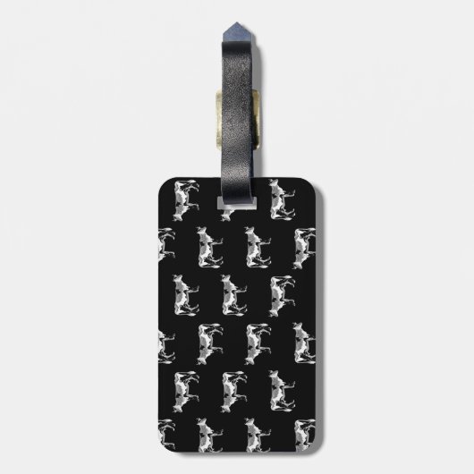 クラシックはパターンヴィンテージ牛芸術の黒のデザインを脅かします ラゲッジタグ (裏面縦)