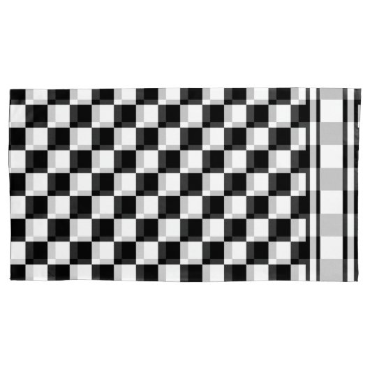 クラシックは私を出血しま市松模様にしま点検の白黒を競争させます 枕カバー (正面)