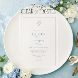 クラシックほこりっぽい青い書道モノグラム結婚ズ アクリル招待状