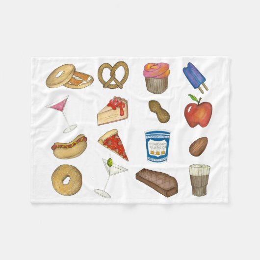 クラシックアイコニックNYCニューヨークシティフーズグルメ フリースブランケット (正面(横))