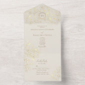 クラシックアイボリーと金ゴールド結婚の オールインワン招待状 (内側)