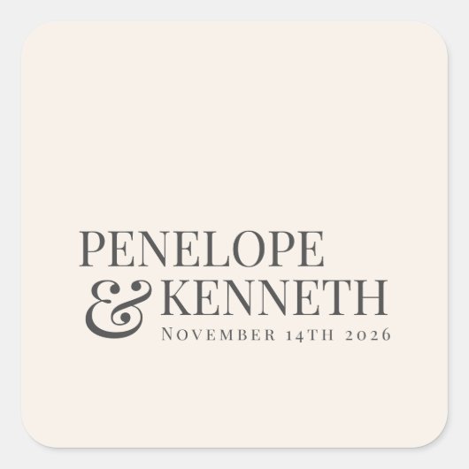 クラシックアイボリーエレガントクリームのカスタムウェディング名 スクエアシール (正面)