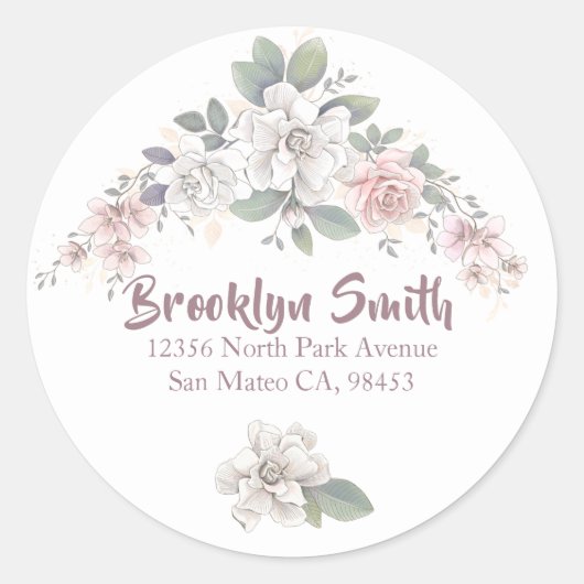 クラシックアイボリーピンクバラフローラ封筒用シール ラウンドシール (正面)