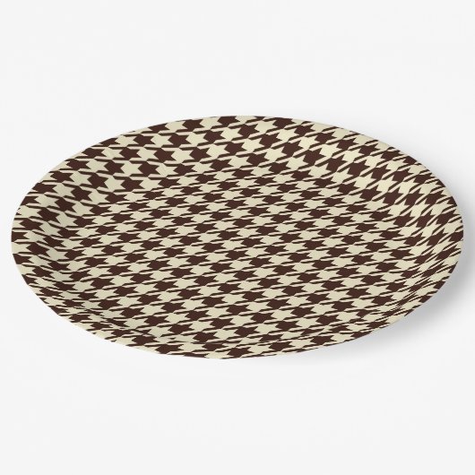 クラシックアイボリーペピタ千鳥格子の模様 ペーパープレート (アングル)