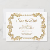 クラシックアイボリーホワエレガントイト金ゴールドフレームキンセアニェラ 案内状 (正面)