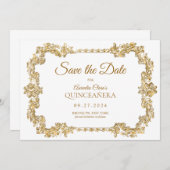 クラシックアイボリーホワエレガントイト金ゴールドフレームキンセアニェラ 案内状 (正面/裏面)