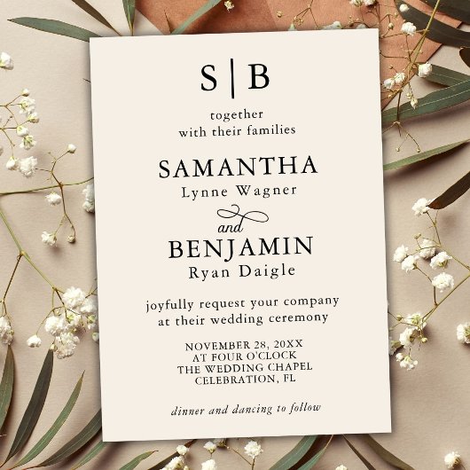 クラシックアイボリーモノグラムイニシャルウェディング 招待状