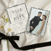 クラシックアイボリー ダマスク ロココパターン フォト ウェディング セーブザデート