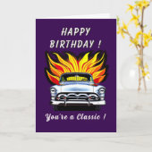 クラシックアメリカンカー1950sリードそり誕生日 カード (黄色い花)