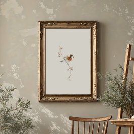 クラシックアメリカンロビンウォーターカラーアートとベリー ポスター