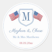 クラシックアメリカ国旗のモノグラム結婚式の引き出物 ラウンドシール (正面)