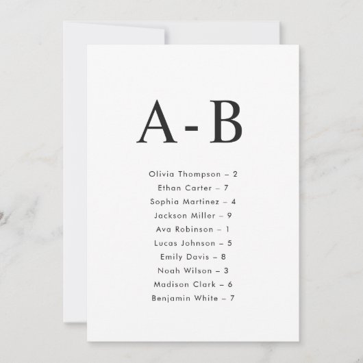 クラシックアルファベット結婚の座席表カード 招待状 (正面)
