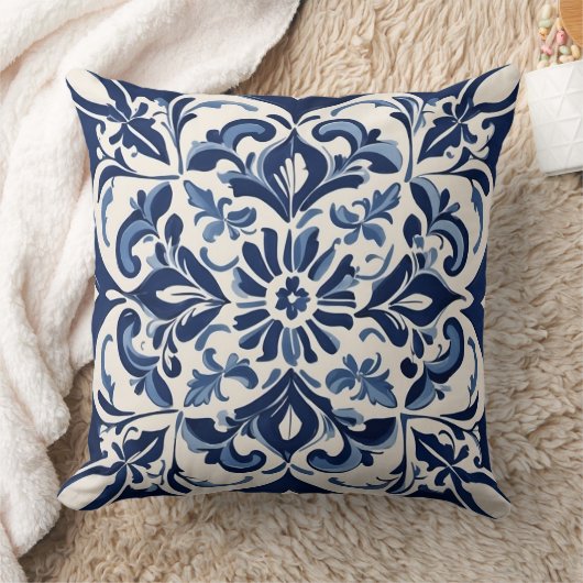 クラシックアンダルシアのモザイク、青と白 クッション (ブランケット)