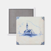 クラシックアンティアンデルフトブルータイル – チャーチピンバ マグネット (正面/裏面)