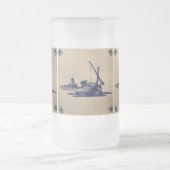 クラシックアンティアンデルフトブルータイル – 水井戸 フロストグラスビールジョッキ (中央)