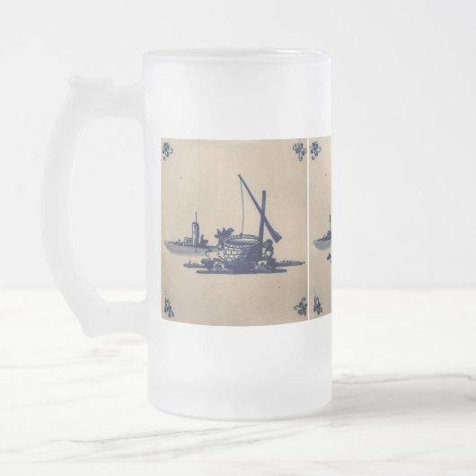 クラシックアンティアンデルフトブルータイル – 水井戸 フロストグラスビールジョッキ (左)