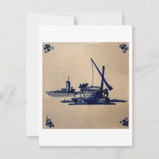 クラシックアンティアンデルフトブルータイル – 水井戸 招待状 (正面)
