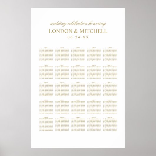 クラシックアンティークエレガント金ゴールド結婚シーティングポステ ポスター (正面)