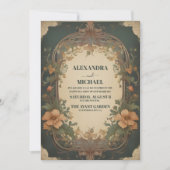 クラシックアンティークヴィンテージアールヌーボーフローラ結婚ズ 招待状 (正面)