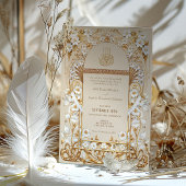 クラシックアンティーク金ゴールドフローライスラム結婚ズ 招待状
