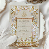 クラシックアンティーク金ゴールドフローライスラム結婚ズ 招待状