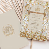 クラシックアンティーク金ゴールドフローライスラム結婚ズ 招待状