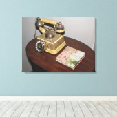 クラシックアンティーク電話及びテーブルキャンバスプリント キャンバスプリント (インサイチュ (ウッドフロア))