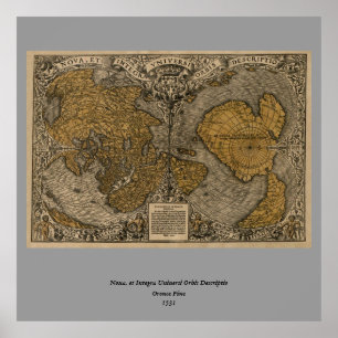 クラシックアンティーク1531オーロンスの世界地図素晴らし ポスター