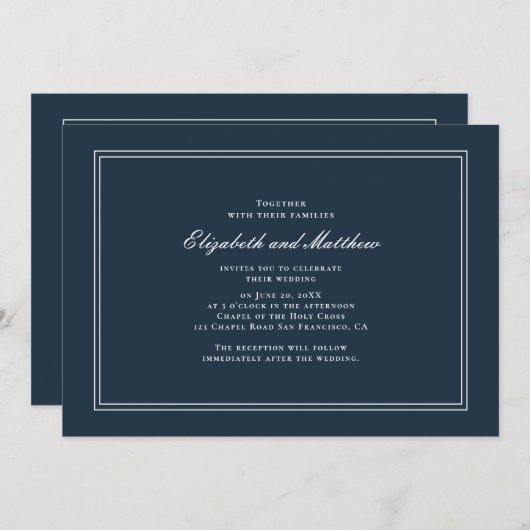 クラシックアンドシンプル招待状エレガントウェディング 招待状 (正面/裏面)