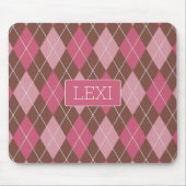 クラシックアーガイルブラウン/ピンクダイヤモンドパターン&名前 マウスパッド (正面)