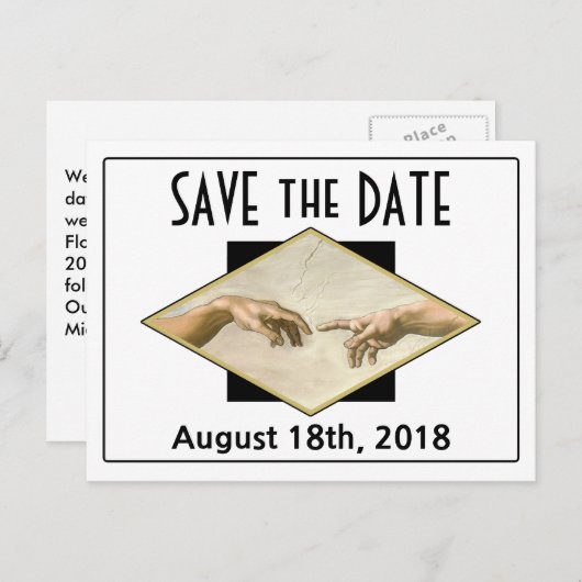 クラシックアートゲイウェディング日付を保存 案内ポストカード (正面/裏面)