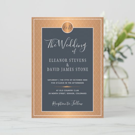 クラシックアールデコグラム海軍金ゴールド結婚ズ 招待状 (スタンド正面)