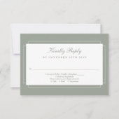 クラシックアールデコセージ結婚グリーン 出欠カード (正面)