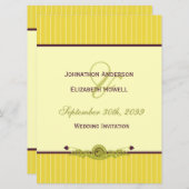 クラシックアールヌーボーイエローとダークパープル結婚ズ 招待状 (正面/裏面)