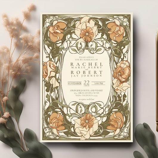 クラシックアールヌーボーフローラ結婚式招待状 招待状