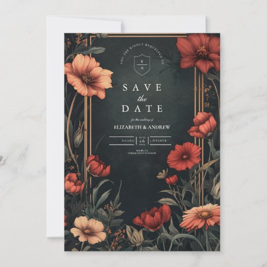 クラシックアールヌーボー結婚フローラ セーブザデート (正面)