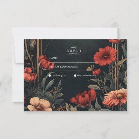 クラシックアールヌーボー結婚フローラ 出欠カード (正面)